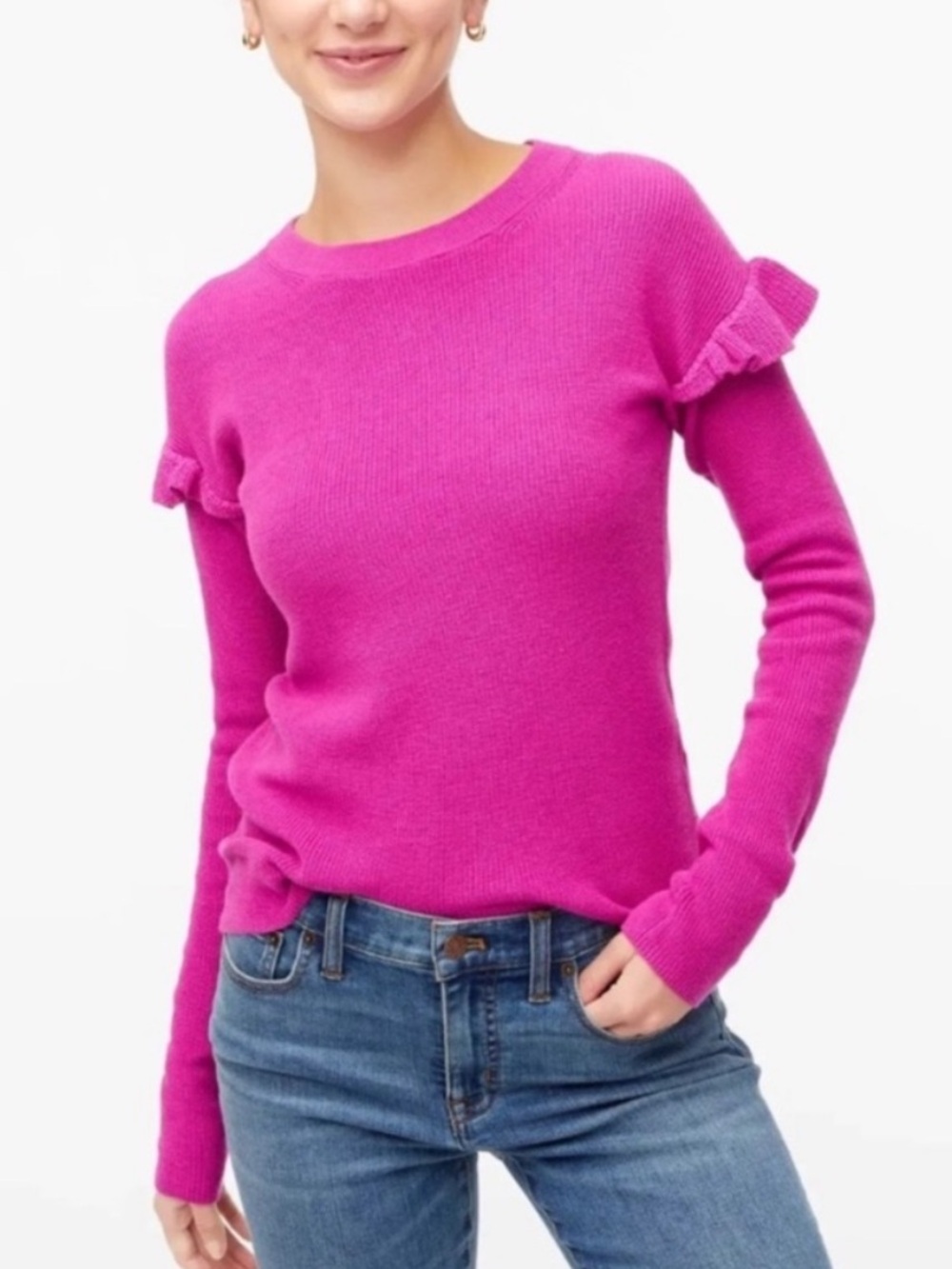J Crew Pink Ruffle Sleeve Sweater Blokette Coquette girl